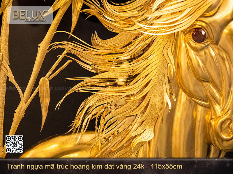 Tranh Ngựa Mã Trúc Hoàng Kim dát vàng 24k 115x55cm